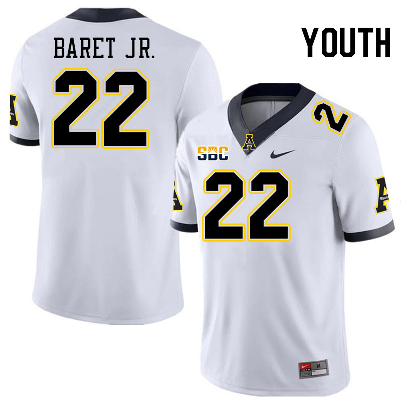 Youth #22 Franklin Baret Jr. Appalachian State Mountaineers College Football Jerseys Stitched-White